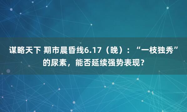 谋略天下 期市晨昏线6.17（晚）：“一枝独秀”的尿素，能否延续强势表现？