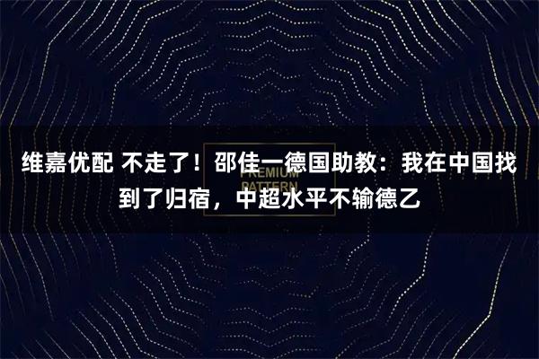 维嘉优配 不走了!邵佳一德国助教:我在中国找到了归宿,中超水平不输德乙